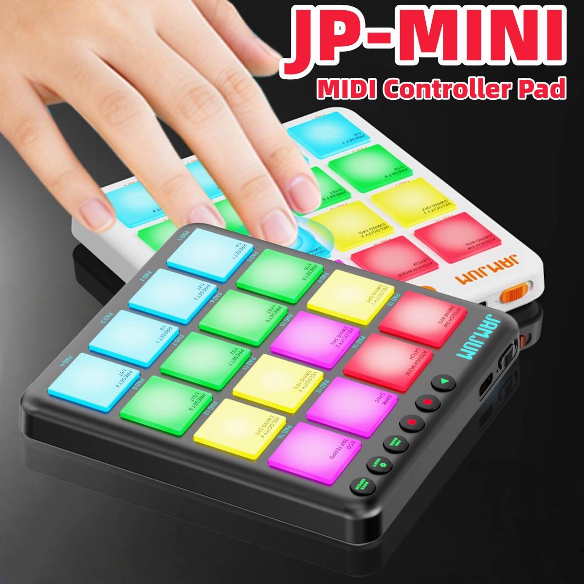 Midi Controller Pad - JAMJUM JP-MINI ワイヤレスMIDIパッドコントローラー /16 RGBパッド/8プリセット/4ベロシティカーブパッドアフタータッチ/PCソフトウェア対応