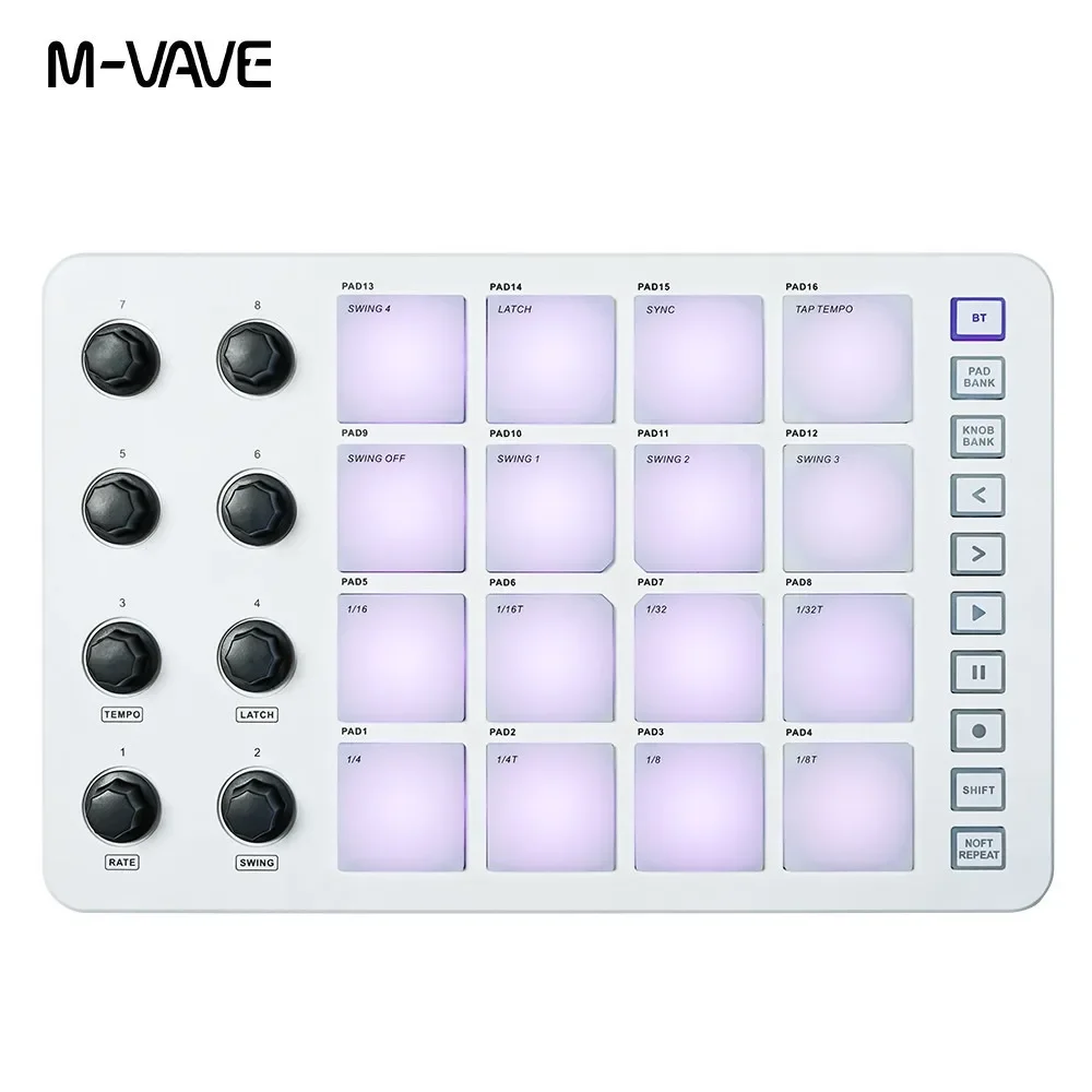 Midi Controller Pad - M-vave SMC-PADポータブルデザイン起動パッド、USB-Cインターフェース、ワイヤレスmidiコントローラー、パーセンタイルキーボードに適しています