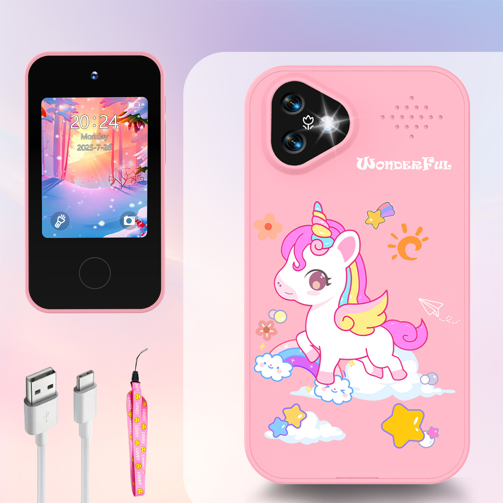 Metronome Digital - ユニコーンキッズスマートフォンカメラおもちゃタッチスクリーンベビーモバイルMP3プレーヤーデジタル教育カメラ女の子男の子向け3〜12歳