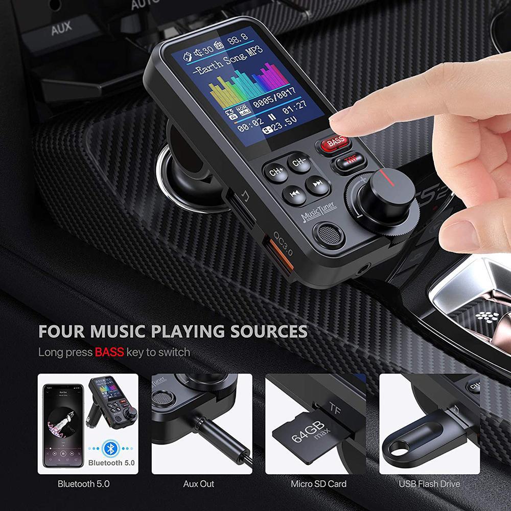 車用ワイヤレスfm送信機,Bluetooth互換,急速充電, - Audio Music To Mp3 のレビューと価格