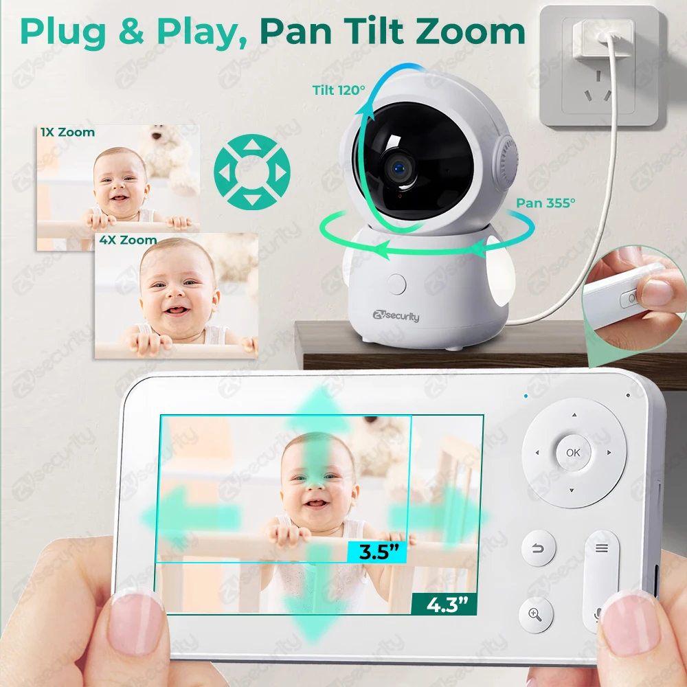 2K WiFi ベビーモニター スクリーン付き アプリコント - Audio Detect Music のレビューと価格