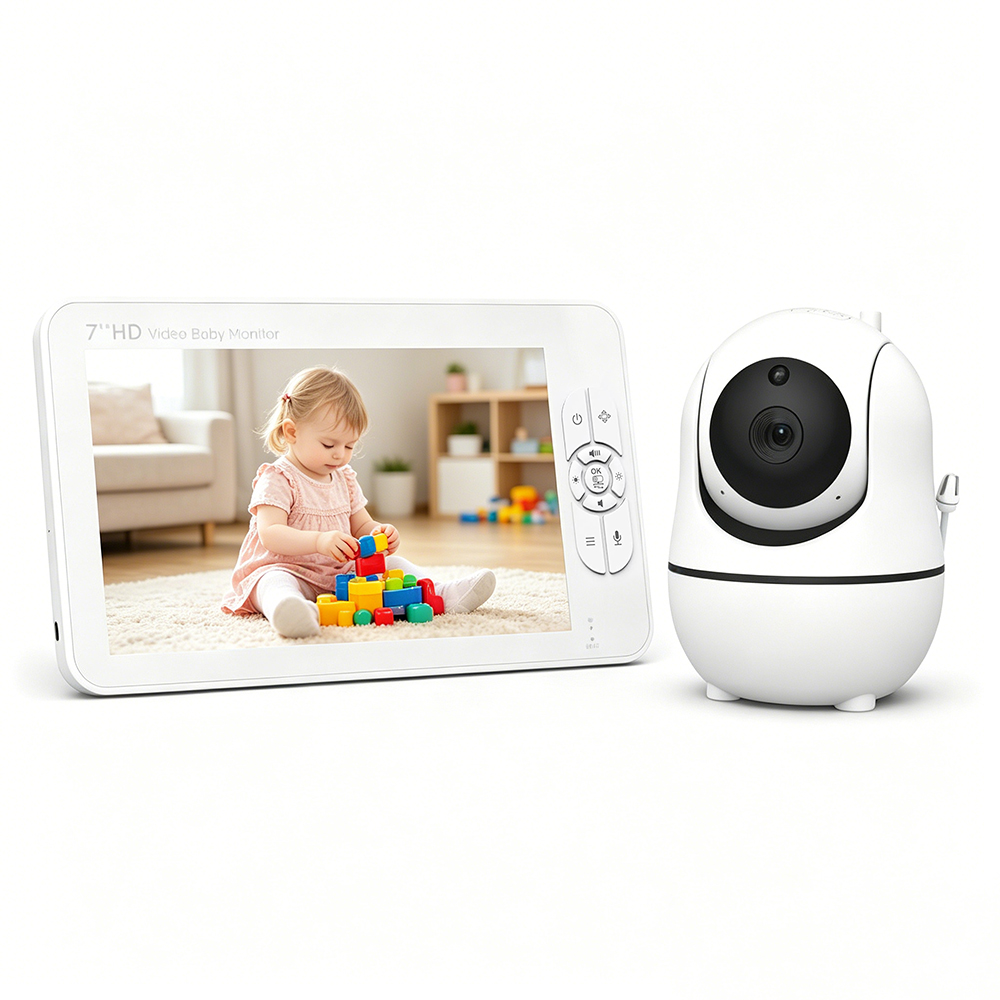 7インチ分割画面ベビーモニター 1080P HD PTZカメ - Audio Detect Music のレビューと価格
